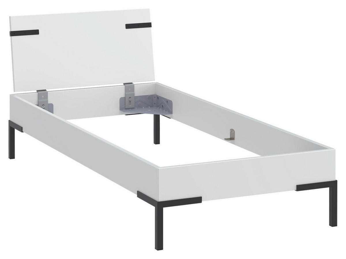 BETT 90/200 cm,  in Weiß,  - Schwarz/Weiß, Design, Metall (90/200cm) - Xora