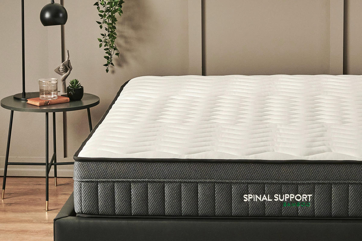 TASCHENFEDERKERNMATRATZE Spinal Support X-SAS Bamboo, 90/200 cm, Höhe ca.: 25 cm, H2 = mittel,  - Dunkelgrau/Weiß, Basics, Textil (90/200cm) - Yatas