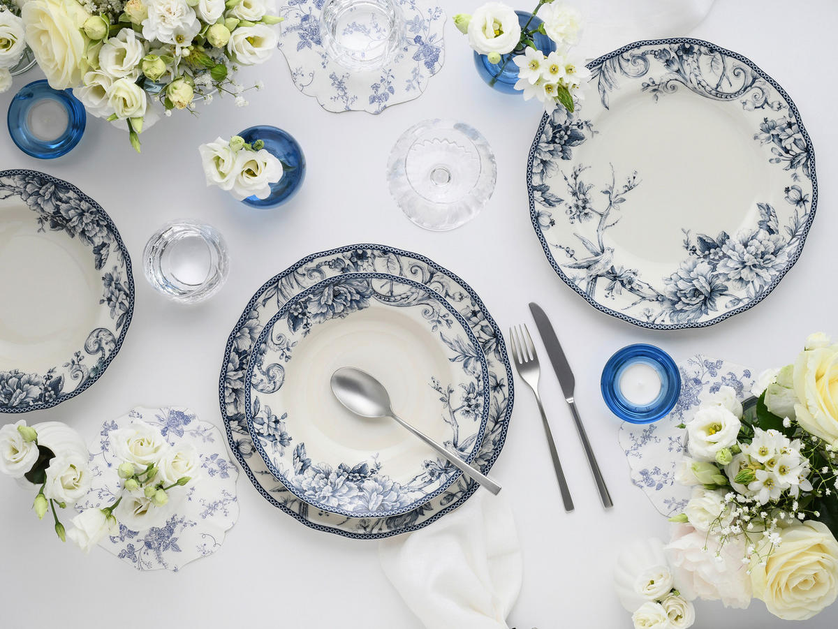 TAFELSERVICE Adelaide Blau 8-teilig  - Blau/Weiß, Basics, Keramik - Creatable