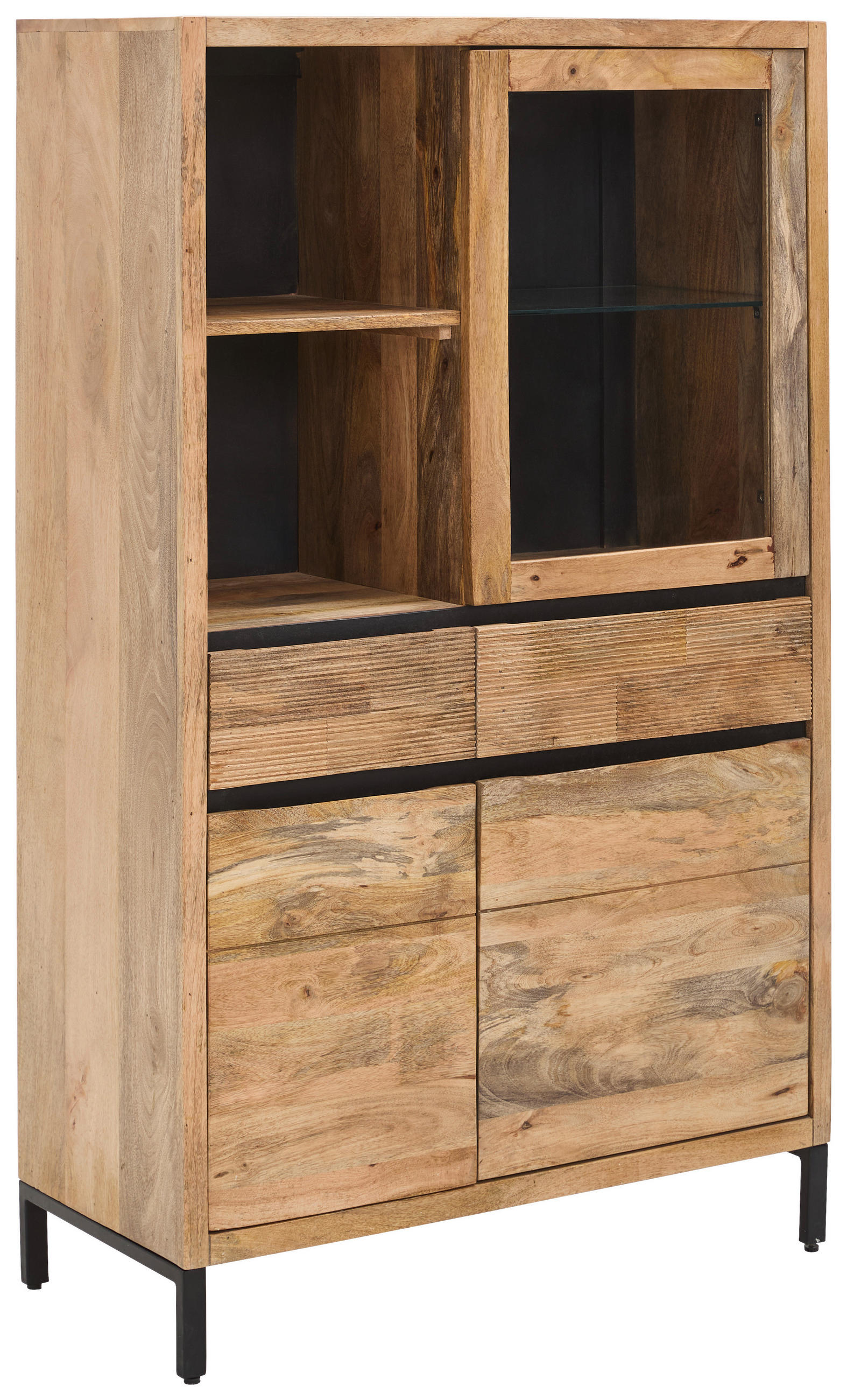 VITRINE Ankara in furniert, massiv Mangoholz Naturfarben  - Schwarz/Naturfarben, KONVENTIONELL, Glas/Holz (92/151/42cm) - Livetastic