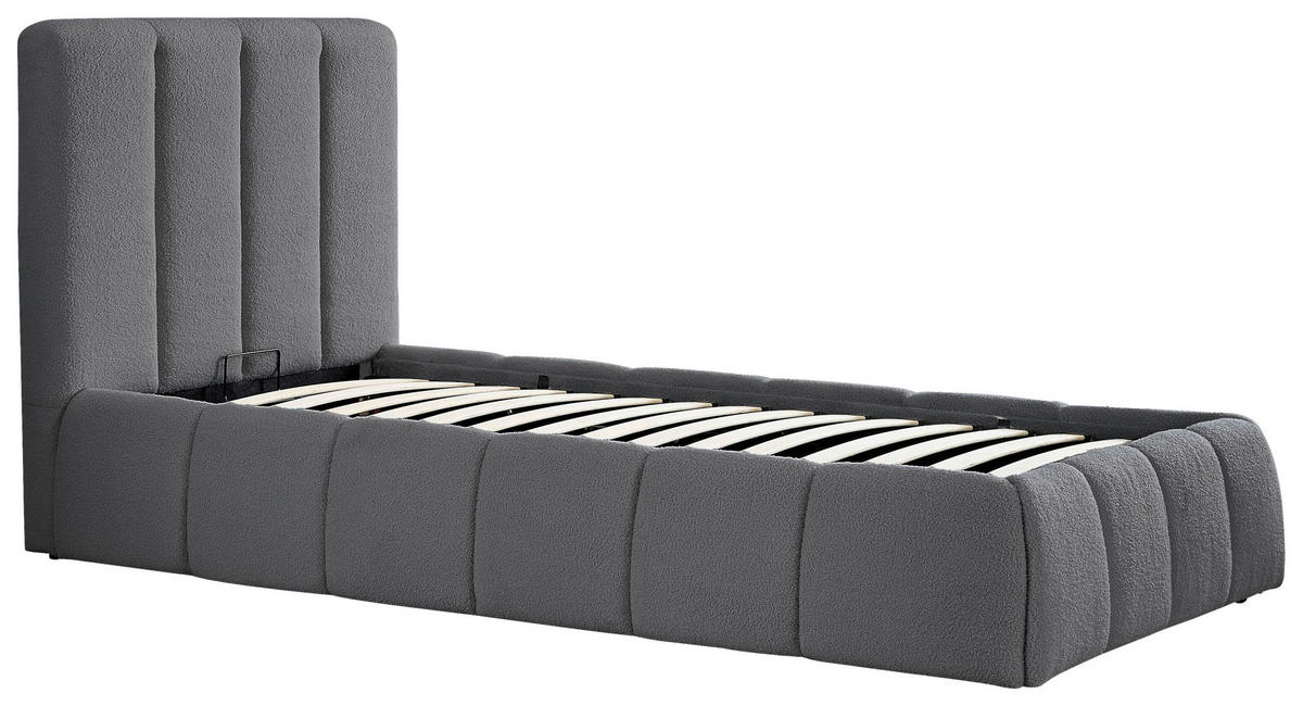 POLSTERBETT gepolstertes Kopfteil, Lattenrost, Bettkasten 90/200 cm  in Grau  - Schwarz/Naturfarben, Design, Holz/Kunststoff (90/200cm) - Boxxx