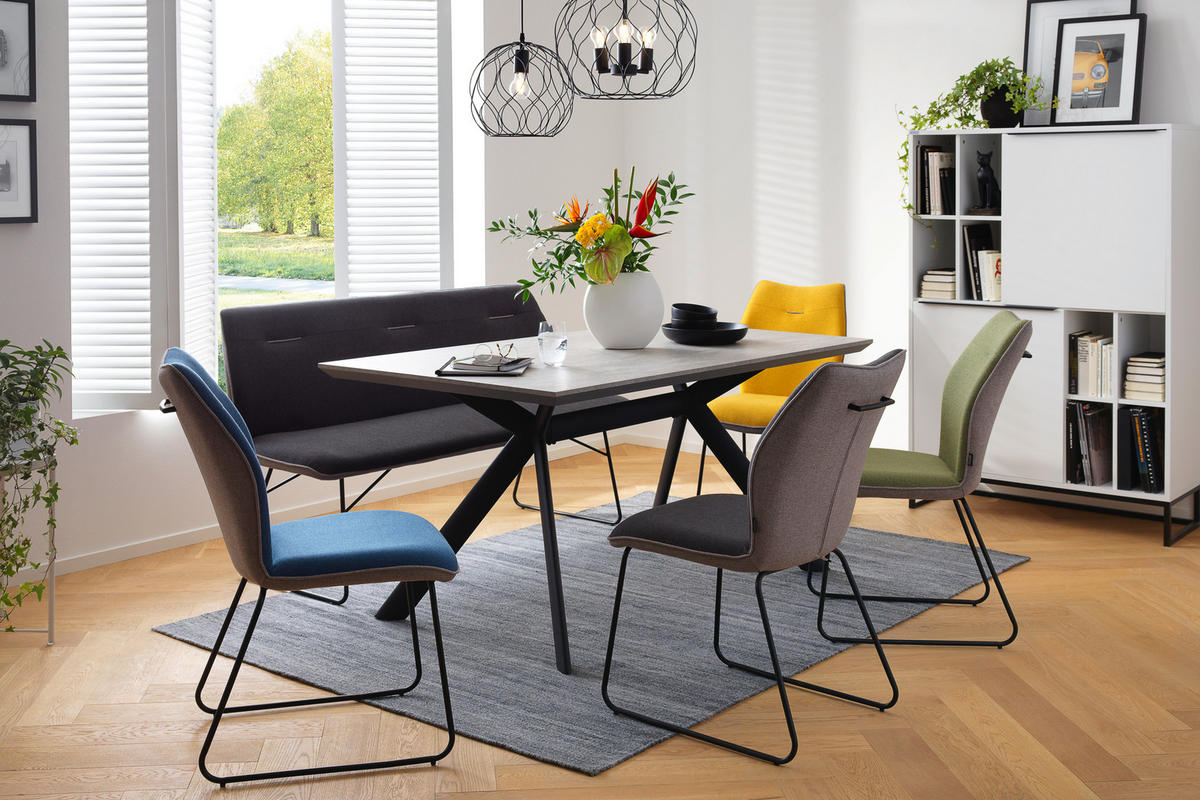 ESSTISCH in Metall, Holzwerkstoff 160/90/76 cm   - Hellgrau/Schwarz, Design, Holzwerkstoff/Metall (160/90/76cm) - Novel