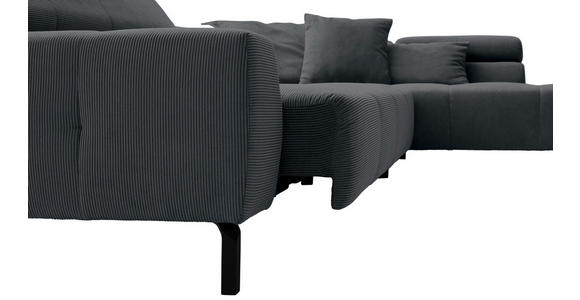 ECKSOFA Anthrazit Feincord  - Anthrazit/Schwarz, KONVENTIONELL, Textil/Metall (311/219cm) - Hom`in