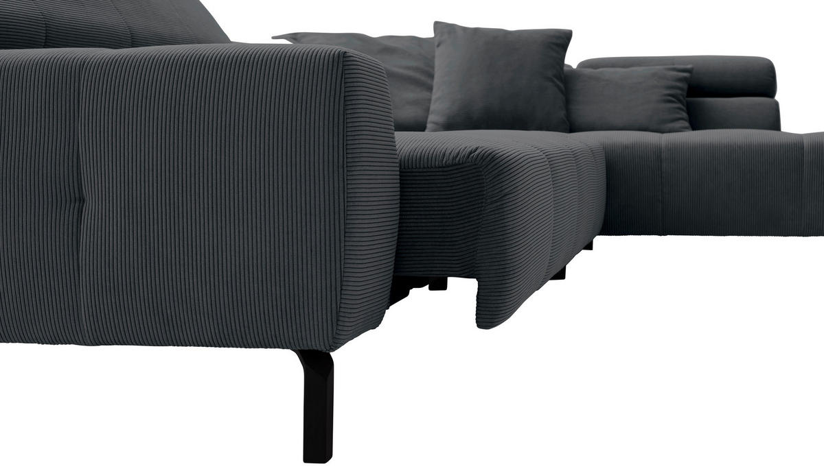 ECKSOFA in Feincord Anthrazit  - Anthrazit/Schwarz, Konventionell, Textil/Metall (311/219cm) - Hom`in
