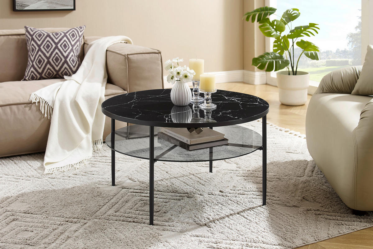COUCHTISCH in Metall, Glas 81/81/45 cm  - Schwarz, Design, Glas/Metall (81/81/45cm) - Livetastic