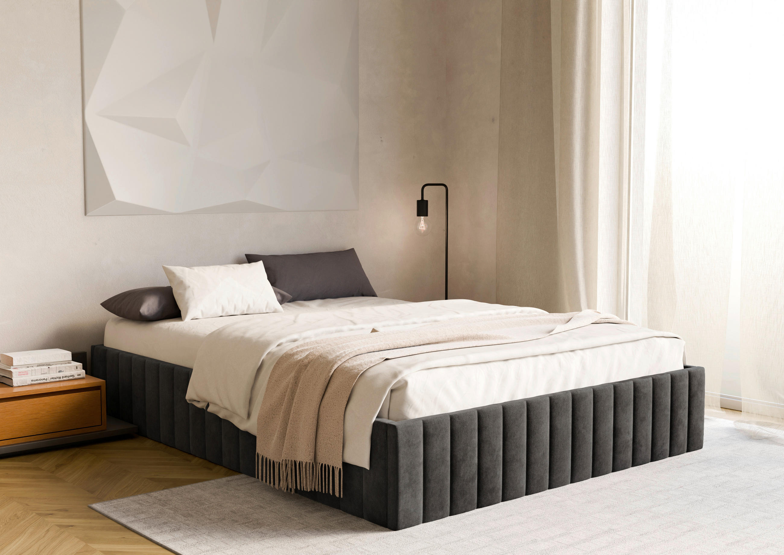 POLSTERBETT Bettkasten, Lattenrost 180/200 cm  in Schwarz  - Schwarz, Design, Holz/Textil (180/200cm) - Boxxx