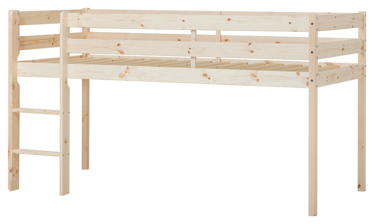 HOCHBETT 90/200 cm,  in Naturfarben, Kieferfarben, Leiter, Matratze, Rollrost  - Weiß/Naturfarben, MODERN, Holz/Kunststoff (90/200cm) - MID.YOU