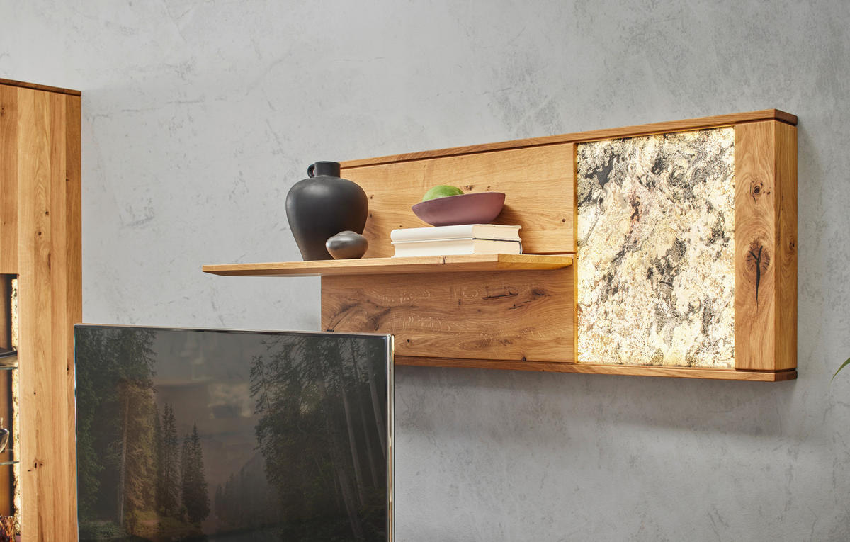 WOHNWAND  in Eichefarben  298/205,7/53,7 cm  - Eichefarben/Schwarz, Natur, Glas/Holz (298/205,7/53,7cm) - Valnatura