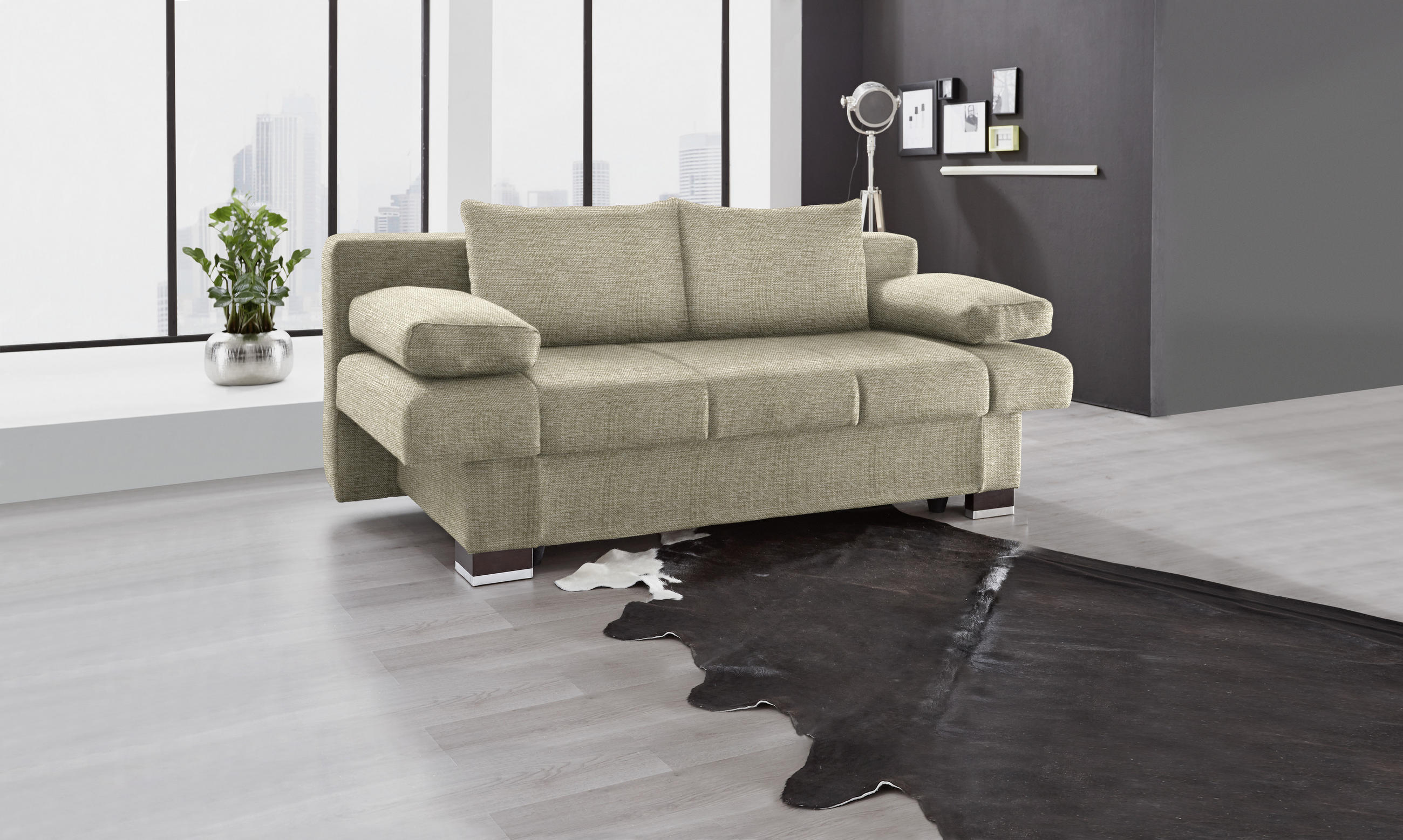 SCHLAFSOFA Beige  - Wengefarben/Beige, KONVENTIONELL, Holz/Textil (200/80/104cm) - Novel