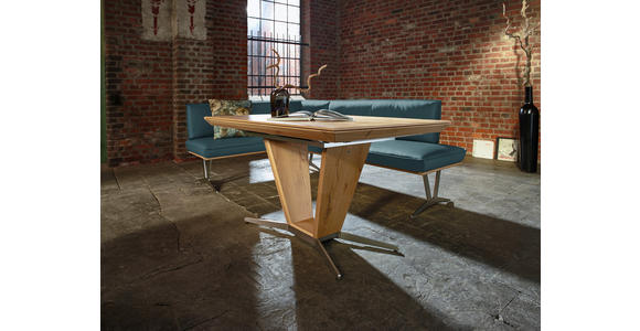 ECKBANK 162/257 cm  in Blau, Grün  - Blau/Edelstahlfarben, Design, Leder/Holz (162/257cm) - Ambiente