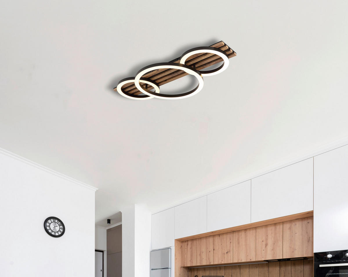 LED-DECKENLEUCHTE 30/9,5 cm   - Dunkelbraun/Schwarz, Natur, Holzwerkstoff/Kunststoff (30/9,5cm) - Globo