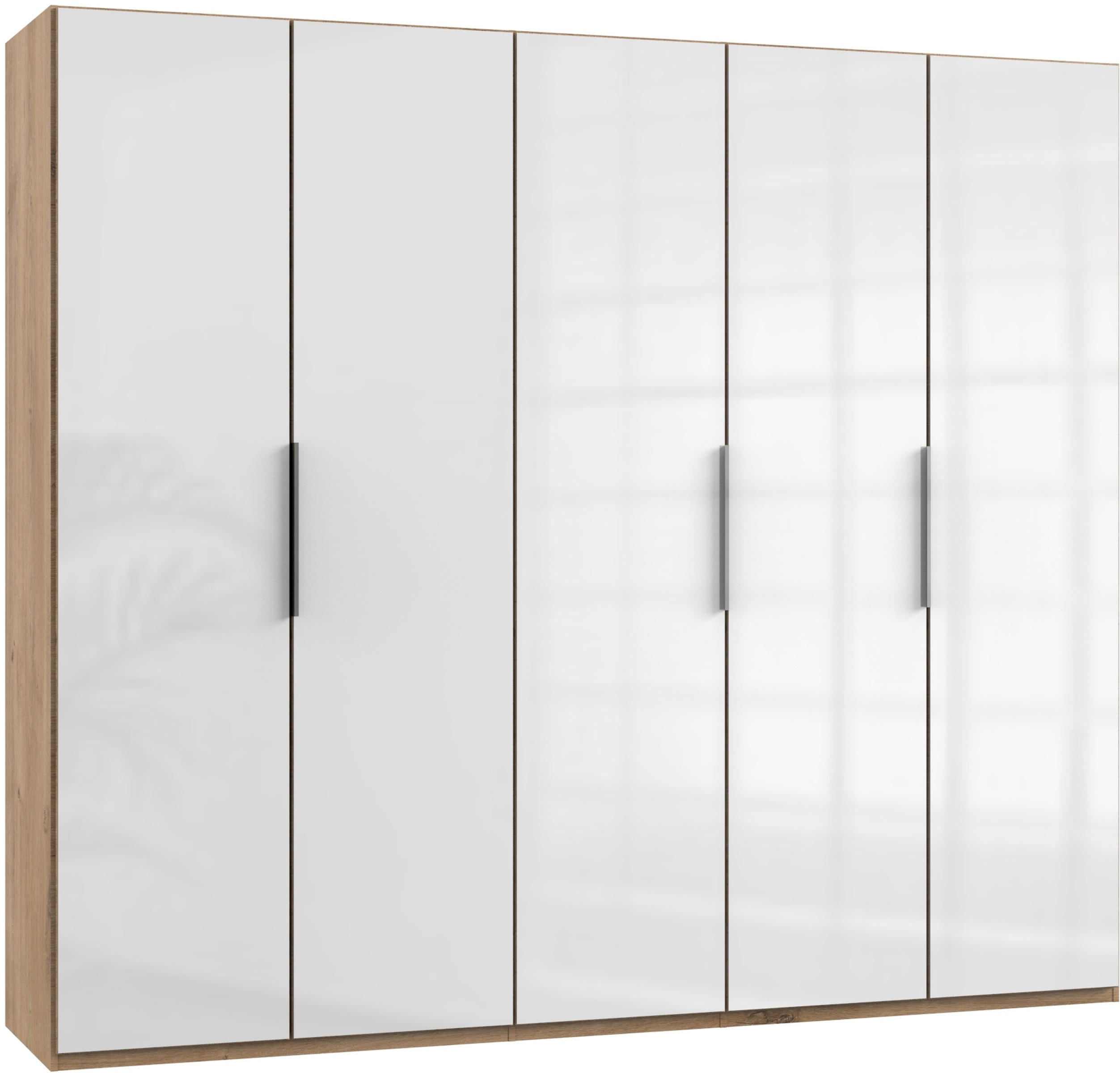 DREHTÜRENSCHRANK 250/216/58 cm 5-türig Weiß, Eichefarben  - Chromfarben/Eichefarben, MODERN, Glas/Holzwerkstoff (250/216/58cm) - MID.YOU