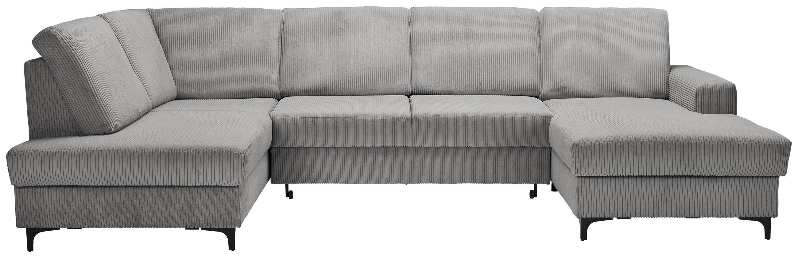 WOHNLANDSCHAFT in Cord Grau  - Schwarz/Grau, Konventionell, Textil/Metall (185/317/167cm) - Stylife