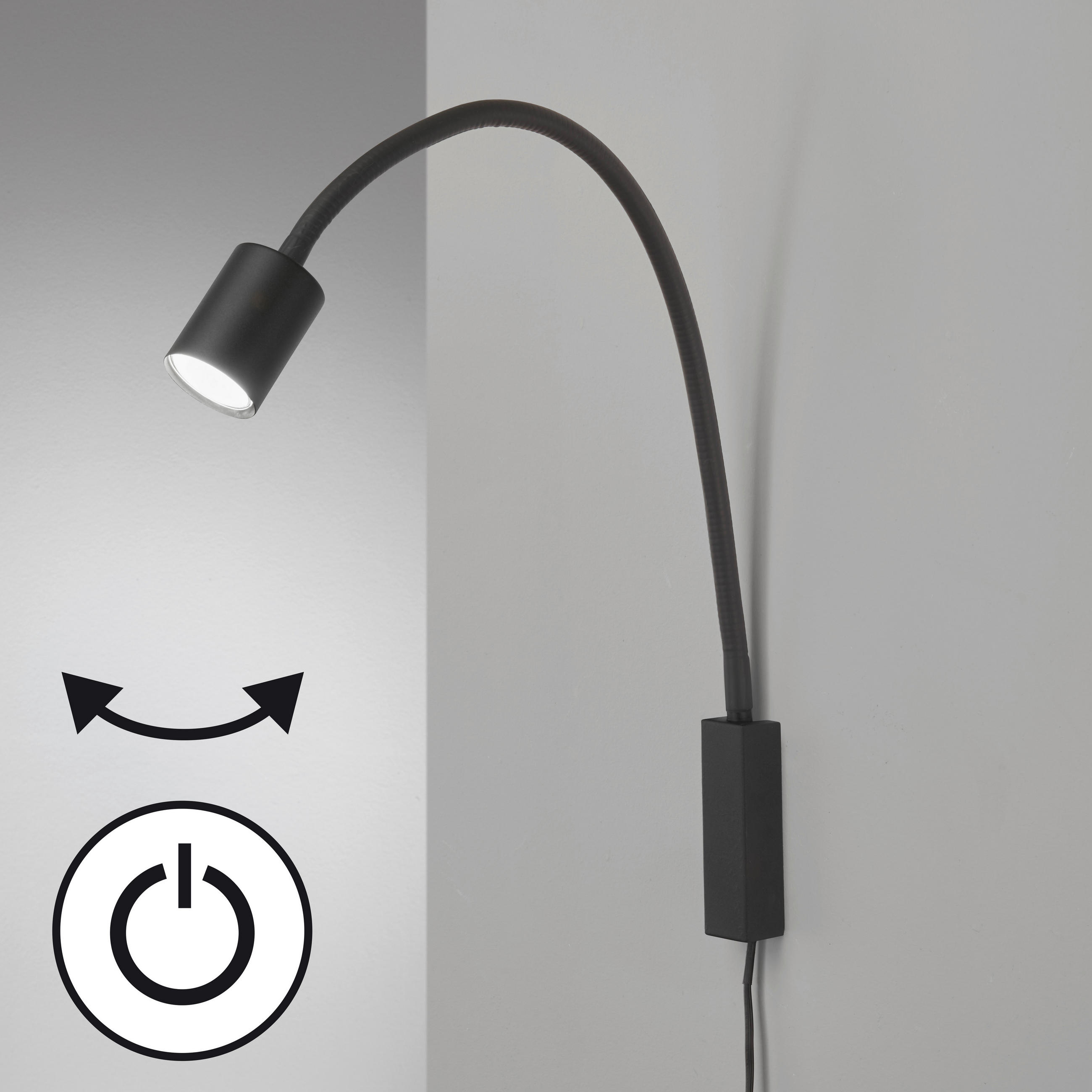 LED-WANDLEUCHTE Justi 6/52 cm   - Schwarz, KONVENTIONELL, Metall (6/52cm) - Fischer & Honsel