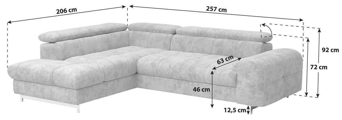ECKSOFA Dunkelbraun Mikrofaser  - Chromfarben/Dunkelbraun, KONVENTIONELL, Textil/Metall (206/257cm) - Livetastic