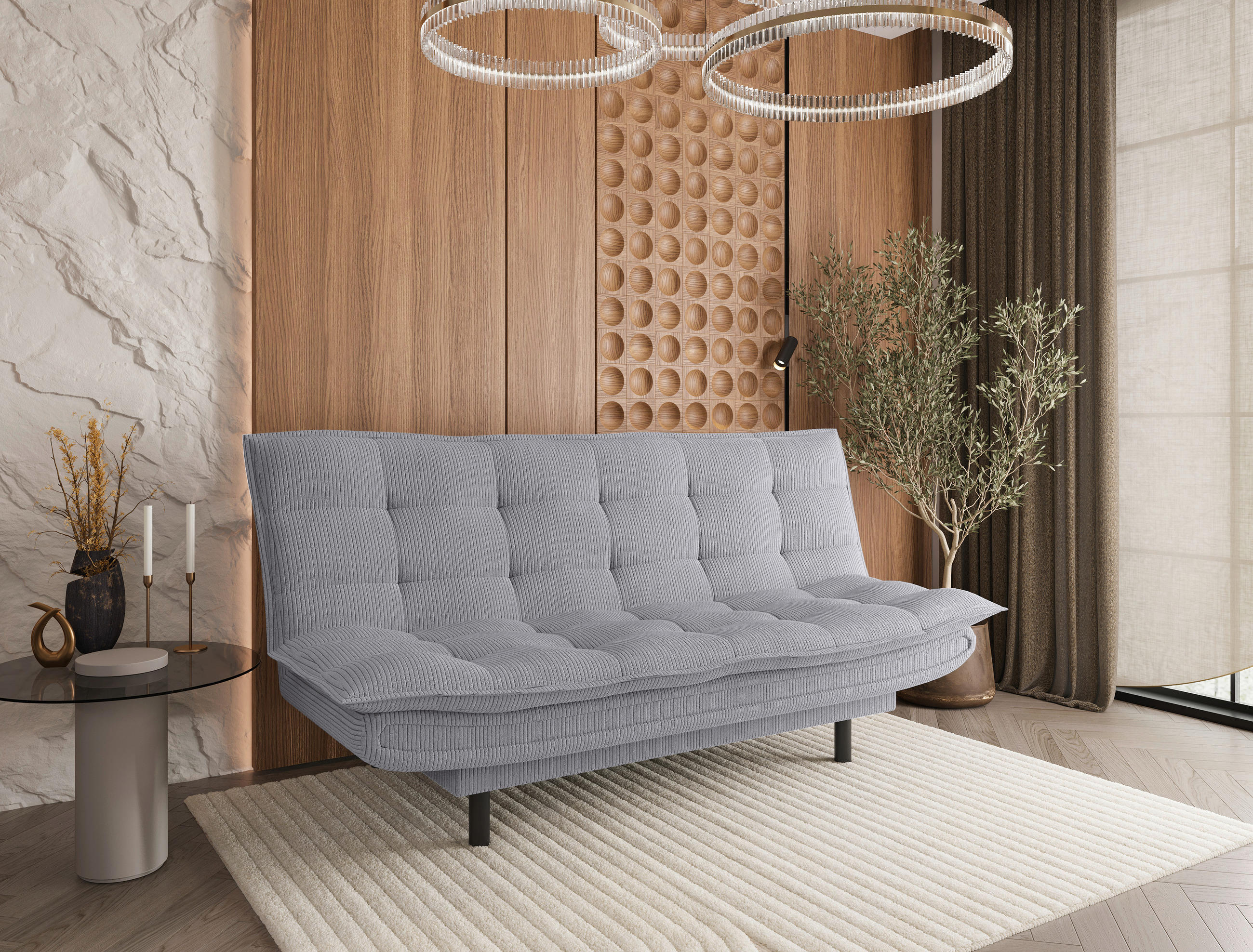 SCHLAFSOFA Cord Hellgrau  - Hellgrau/Schwarz, Design, Textil (194/100/90cm) - Ti'me