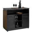 BARSCHRANK Mangoholz, Eukalyptusholz vollmassiv Schwarz, Goldfarben  - Goldfarben/Schwarz, Trend, Holz/Stein (130/109/60cm) - Ambia Home