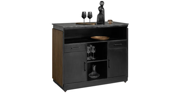BARSCHRANK Mangoholz, Eukalyptusholz vollmassiv Schwarz, Goldfarben  - Goldfarben/Schwarz, Trend, Holz/Stein (130/109/60cm) - Ambia Home