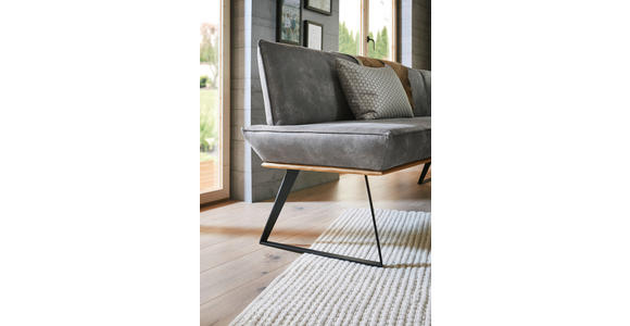 ECKBANK 223/163 cm Lederlook Graubraun, Eichefarben, Schwarz Eiche massiv - Eichefarben/Graubraun, Design, Holz/Textil (223/163cm) - Voleo