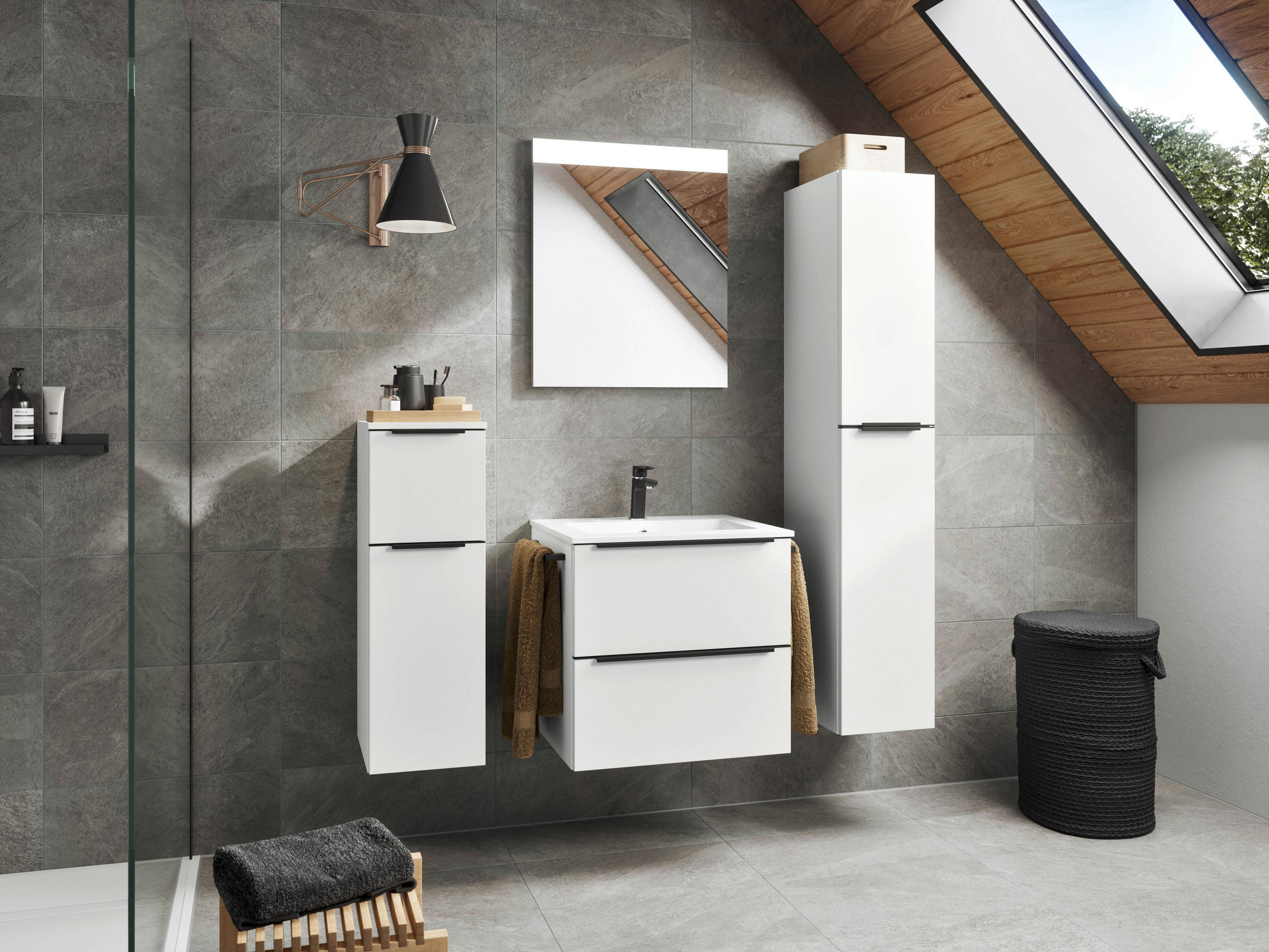 BADEZIMMER  in 61 cm  - Schwarz/Weiß, MODERN, Holzwerkstoff/Stein (61cm) - Nobilia