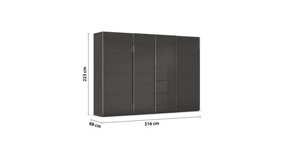 SCHWEBETÜRENSCHRANK 316/223/68 cm 4-türig Graphitfarben, Grau  - Chromfarben/Graphitfarben, Design, Glas/Holzwerkstoff (316/223/68cm) - Novel