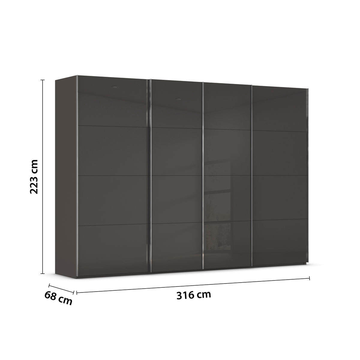 SCHWEBETÜRENSCHRANK 316/223/68 cm 4-türig Graphitfarben, Grau  - Chromfarben/Graphitfarben, Design, Glas/Holzwerkstoff (316/223/68cm) - Novel