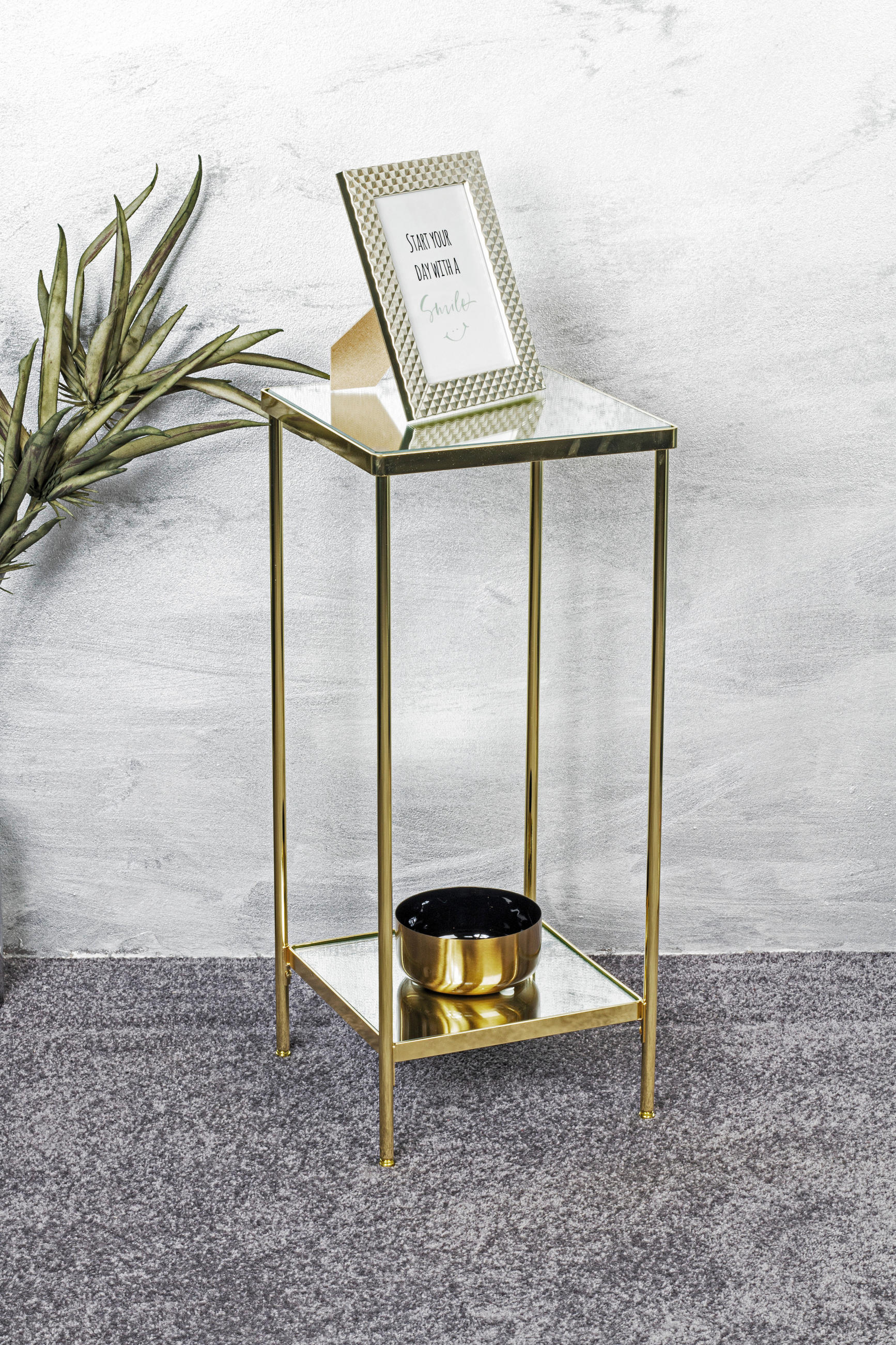 BEISTELLTISCH 28/28/66 cm Messingfarben quadratisch  - Messingfarben, Trend, Glas/Metall (28/28/66cm)
