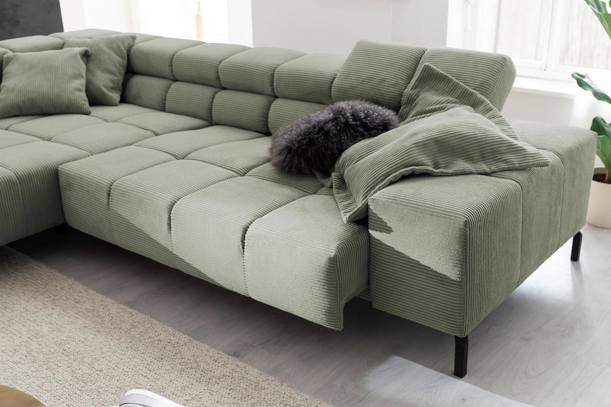 ECKSOFA in Cord Dunkelgrün  - Dunkelgrün/Schwarz, Design, Textil/Metall (216/321cm) - Hom`in