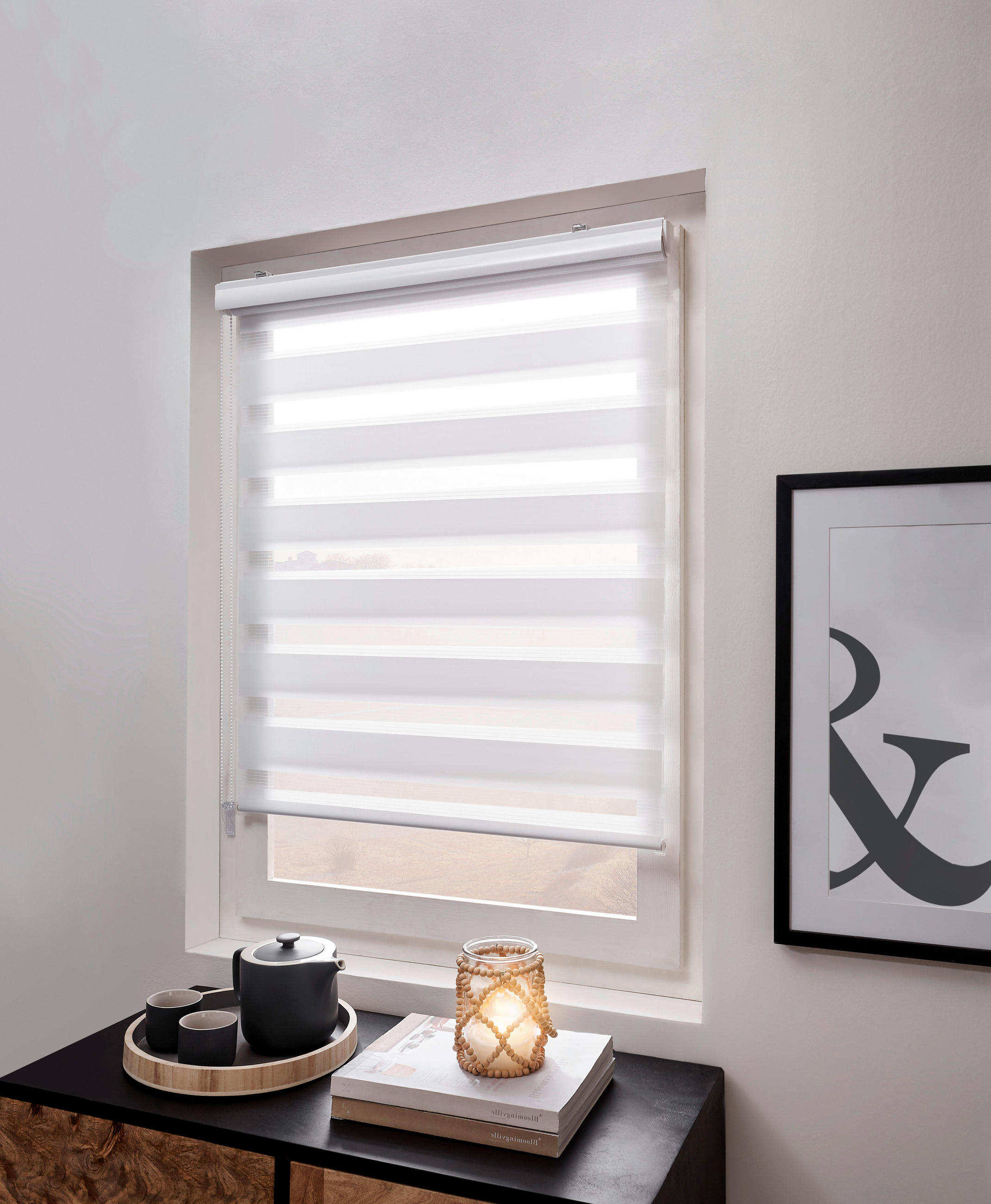 DOPPELROLLO  halbtransparent  80/160 cm    - Transparent/Weiß, Basics, Textil (80/160cm) - Boxxx
