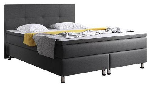 BOXSPRINGBETT 180/200 cm  in Anthrazit  - Anthrazit/Silberfarben, KONVENTIONELL, Textil/Metall (180/200cm) - MID.YOU