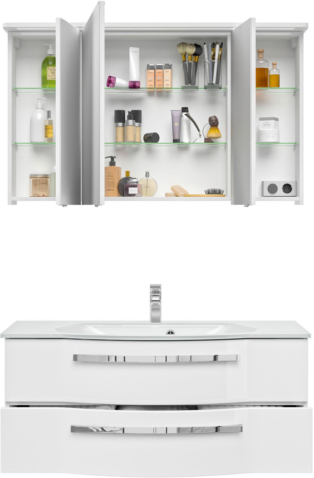 BADEZIMMER 3-teilig  in 120 cm  - Chromfarben/Weiß Hochglanz, Basics, Glas/Holzwerkstoff (120cm) - Sadena