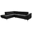 ECKSOFA Schwarz Echtleder  - Silberfarben/Schwarz, Design, Leder/Metall (220/270cm) - Novel