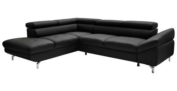 ECKSOFA in Echtleder Schwarz  - Silberfarben/Schwarz, Design, Leder/Metall (220/270cm) - Novel