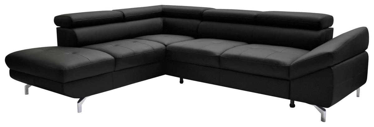 ECKSOFA in Echtleder Schwarz  - Silberfarben/Schwarz, Design, Leder/Metall (220/270cm) - Novel