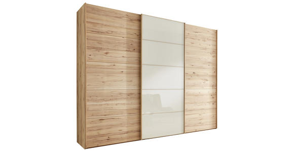 SCHWEBETÜRENSCHRANK 250/217/67 cm 3-türig Buchefarben, Champagner - Champagner/Buchefarben, Natur, Glas/Holz (250/217/67cm) - Linea Natura