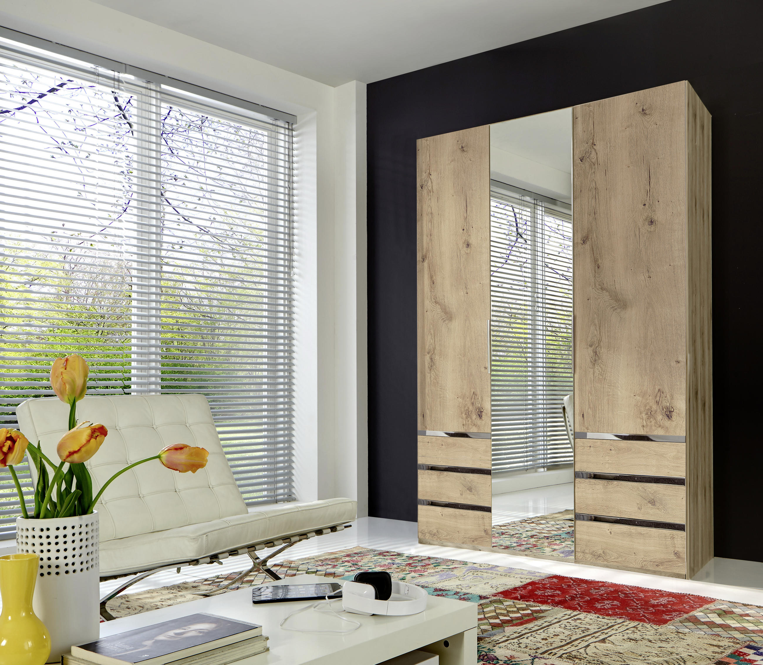 DREHTÜRENSCHRANK in Silberfarben, Eichefarben  - Chromfarben/Eichefarben, Modern, Glas/Holzwerkstoff (150/216/58cm) - MID.YOU