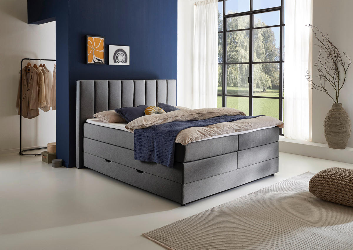 BOXBETT 180/200 cm  in Anthrazit  - Anthrazit/Schwarz, Basics, Holz/Textil (180/200cm) - Boxxx