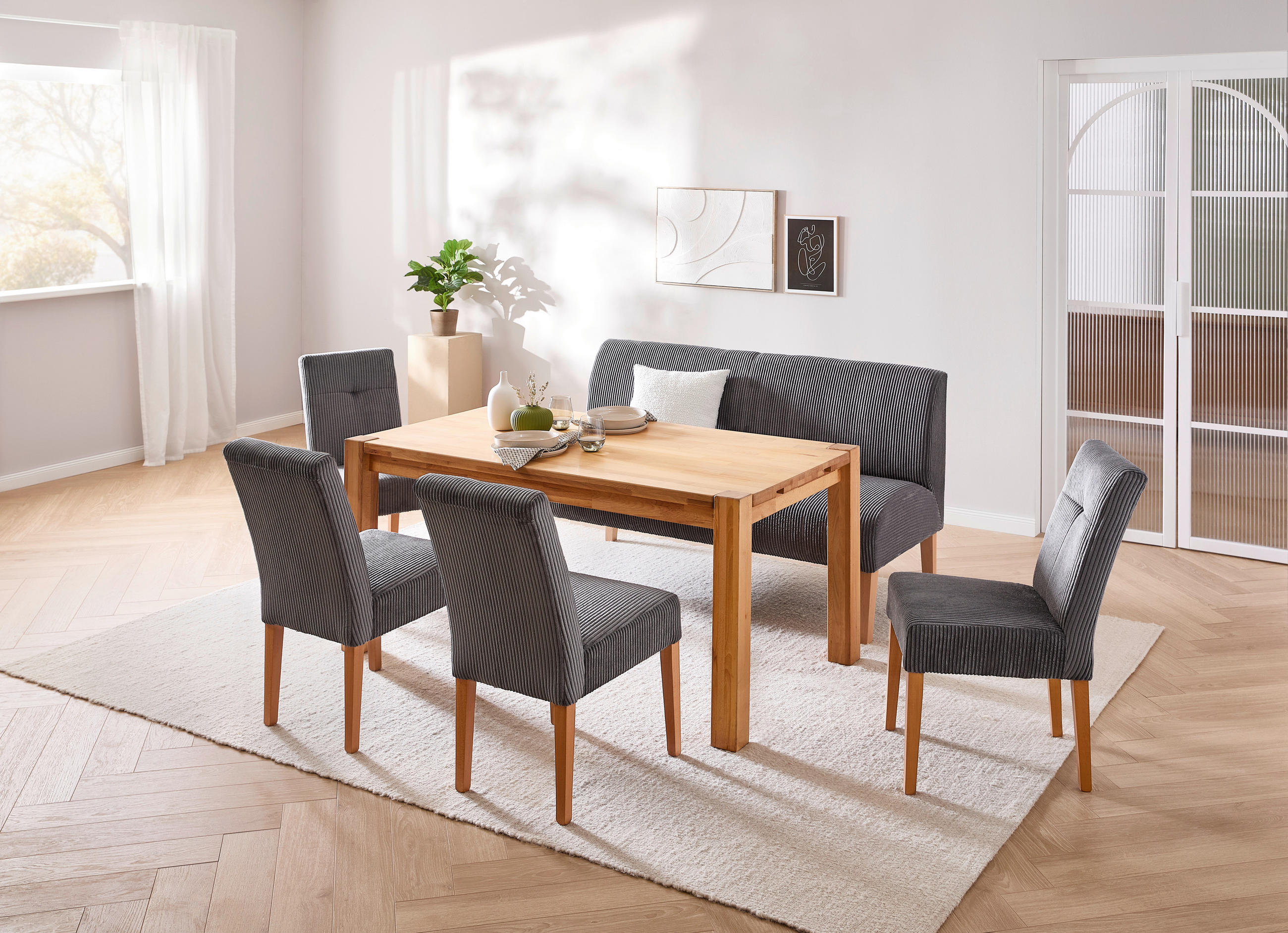 SITZBANK in Holz, Textil Anthrazit  - Anthrazit/Buchefarben, Konventionell, Holz/Textil (163/88/75cm) - home24
