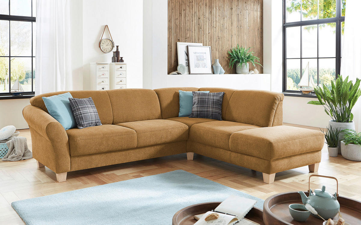 ECKSOFA in Flachgewebe Senfgelb  - Senfgelb/Naturfarben, Konventionell, Holz/Textil (257/212cm) - Sit & More