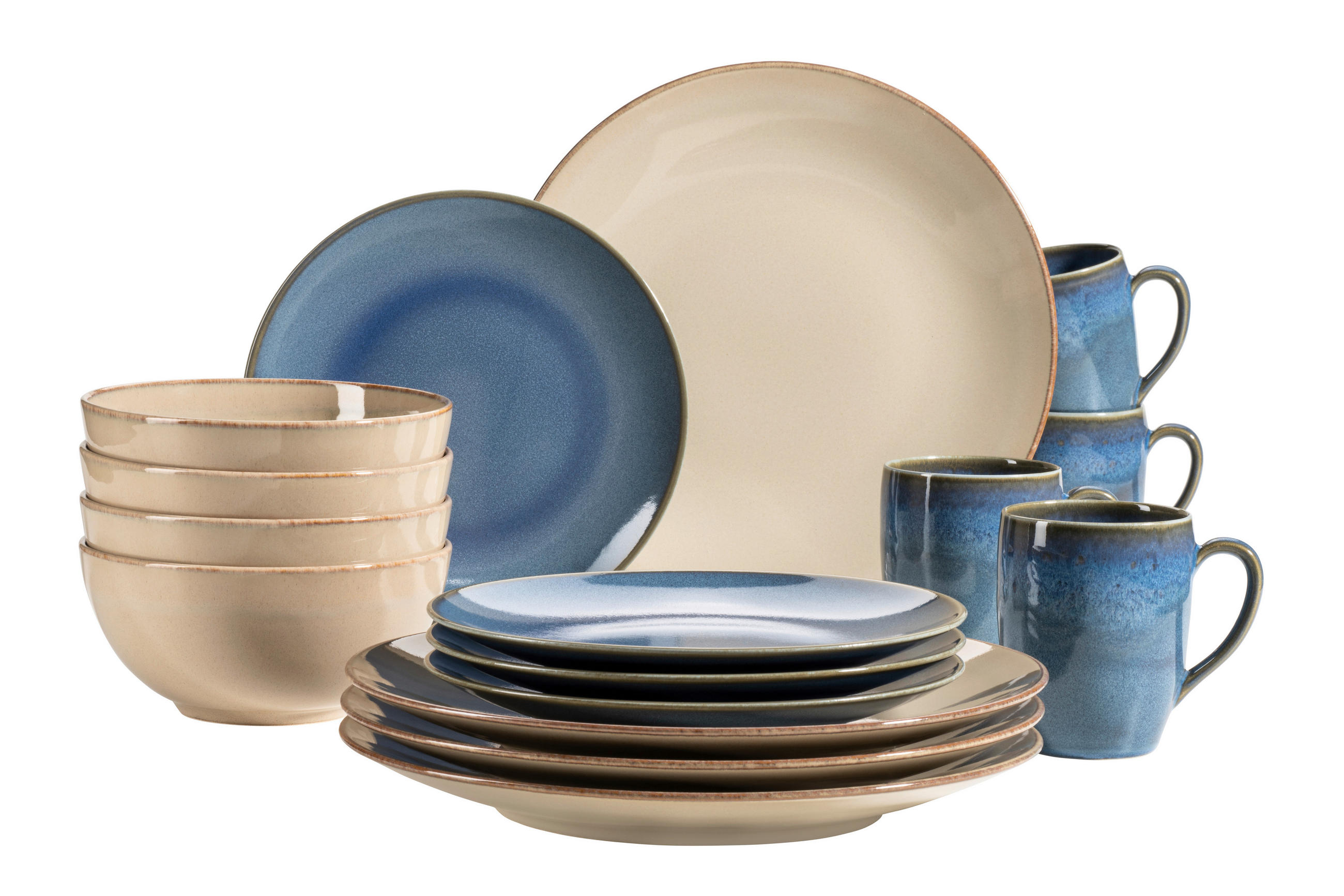 KOMBISERVICE Sandfarben, Hellblau Ossia 16-teilig 4 Personen  - Sandfarben/Hellblau, Basics, Keramik - Mäser