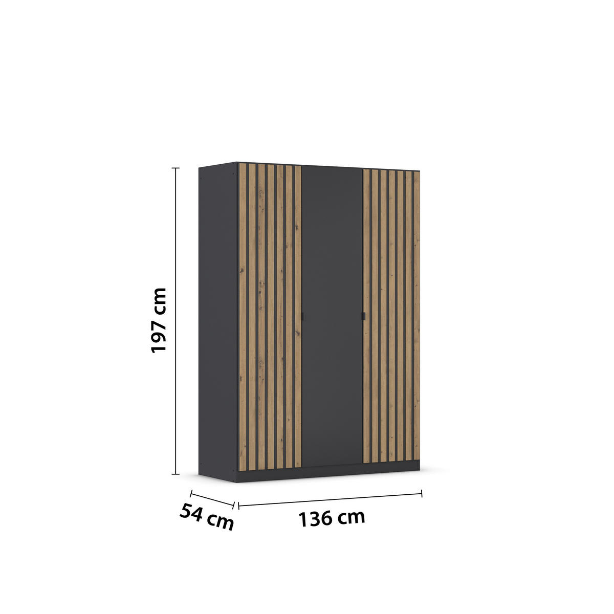 DREHTÜRENSCHRANK  in Grau, Eiche Artisan  - Eiche Artisan/Grau, MODERN, Holzwerkstoff/Metall (136/197/54cm) - Rauch Möbel