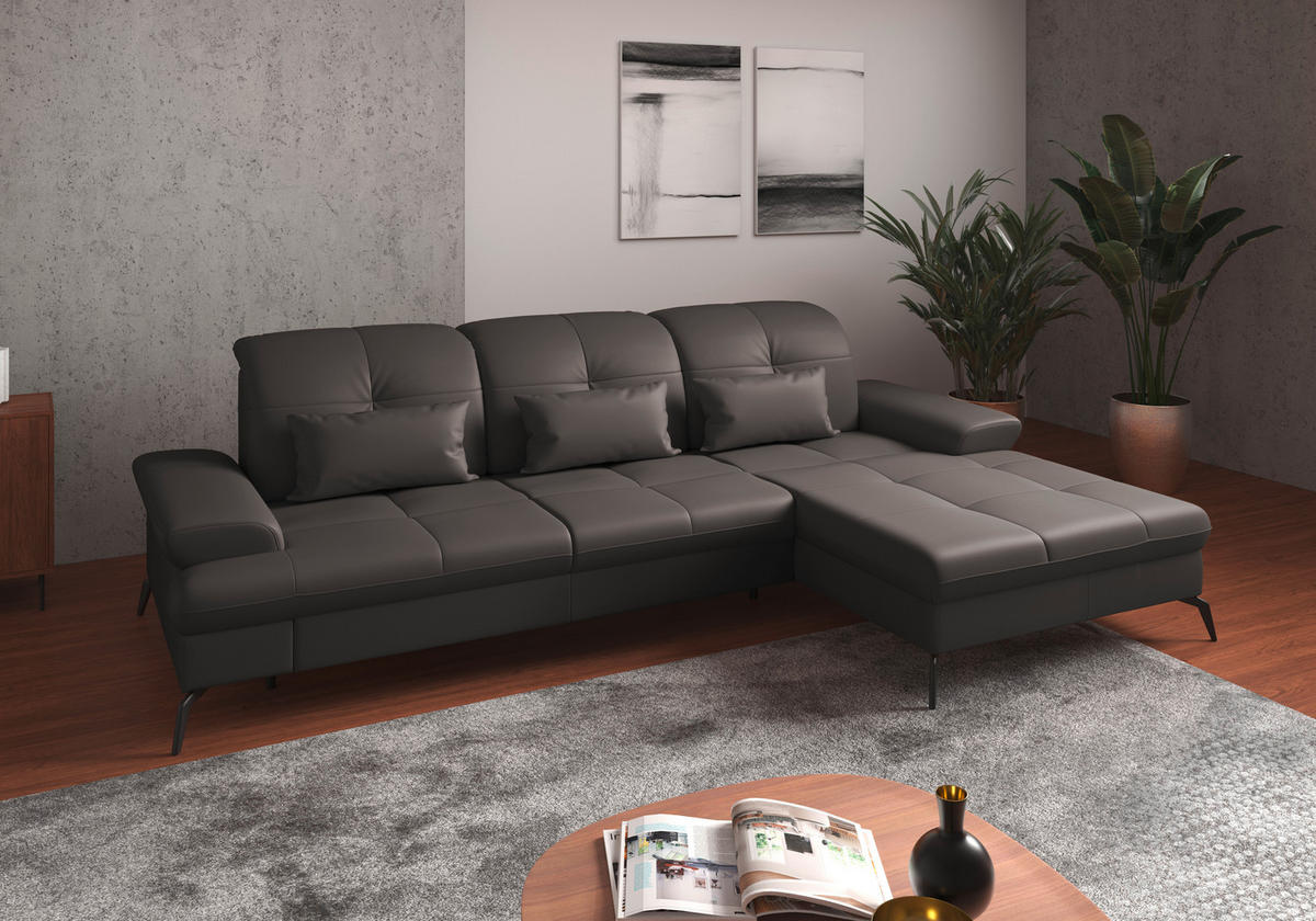 ECKSOFA Mokka Kombination Echtleder/Stoff Vliesstoff  - Schwarz/Mokka, KONVENTIONELL, Leder/Textil (279/185cm) - Sit & More