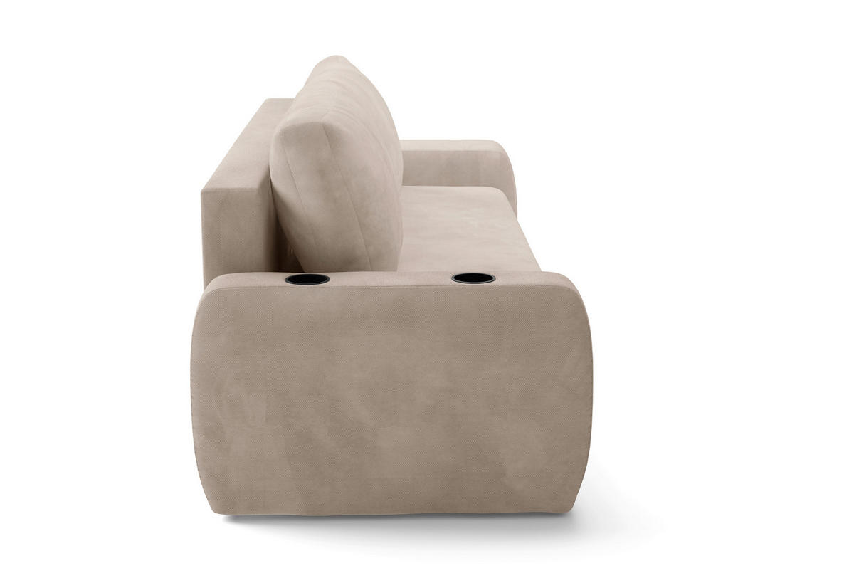 SCHLAFSOFA INES  mit Plüsch Beige  - Beige/Schwarz, Design, Kunststoff/Textil (258/98/95cm) - Livetastic