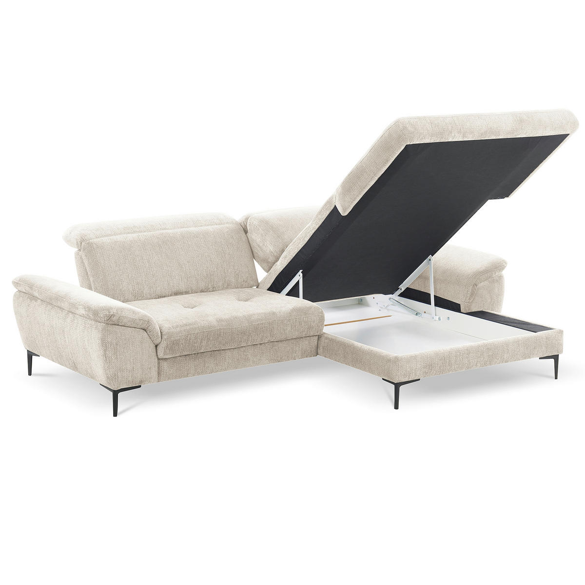 ECKSOFA   - Weiss/Schwarz, Design, Textil/Metall (268/195cm) - Livetastic