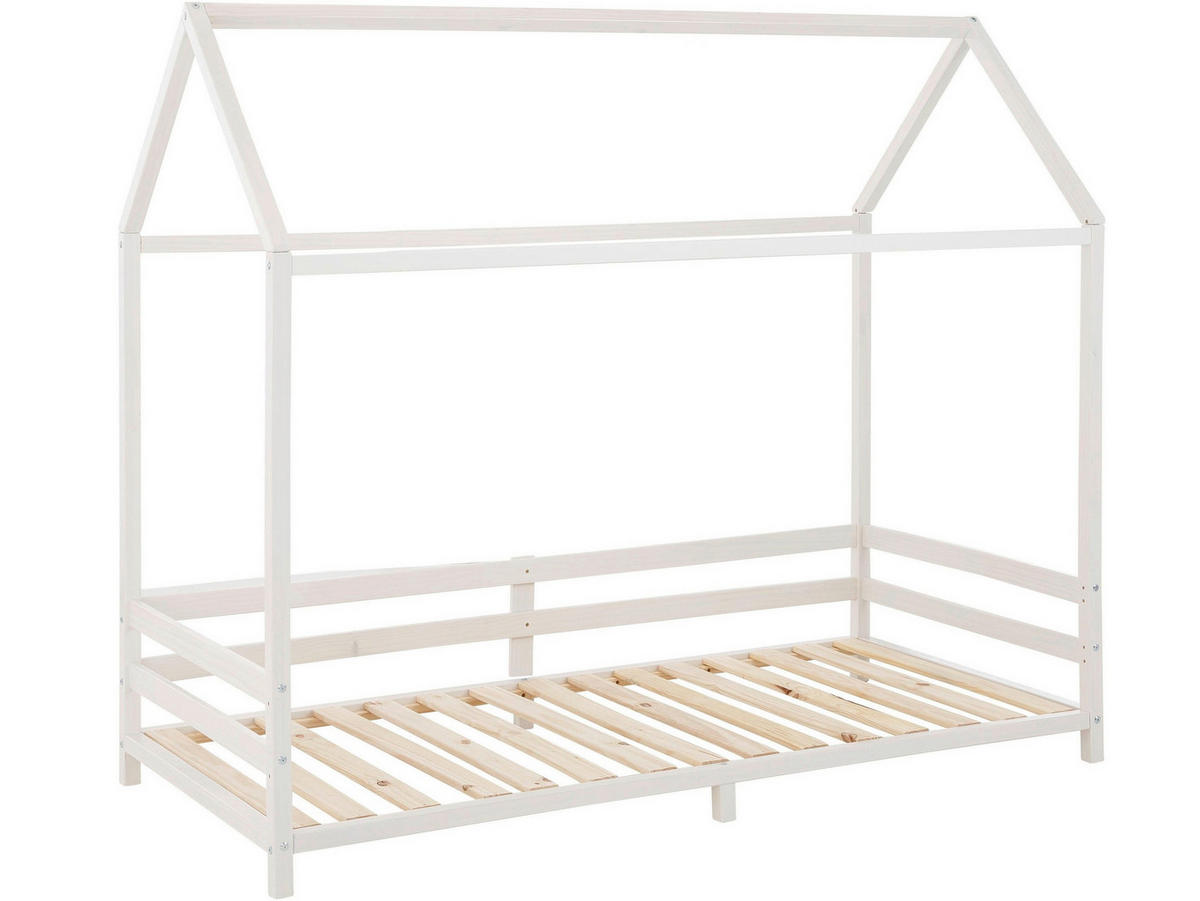 HAUSBETT 90/200 cm,  in Weiß, Lattenrost  - Naturfarben/Weiß, MODERN, Holz (90/200cm) - MID.YOU