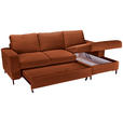 ECKSOFA Rostfarben Cord Rückenkissen, Bettkasten, Schlaffunktion, Rücken echt, Liegefläche im Originalstoff  - Rostfarben/Schwarz, KONVENTIONELL, Textil/Metall (240/150cm) - Carryhome