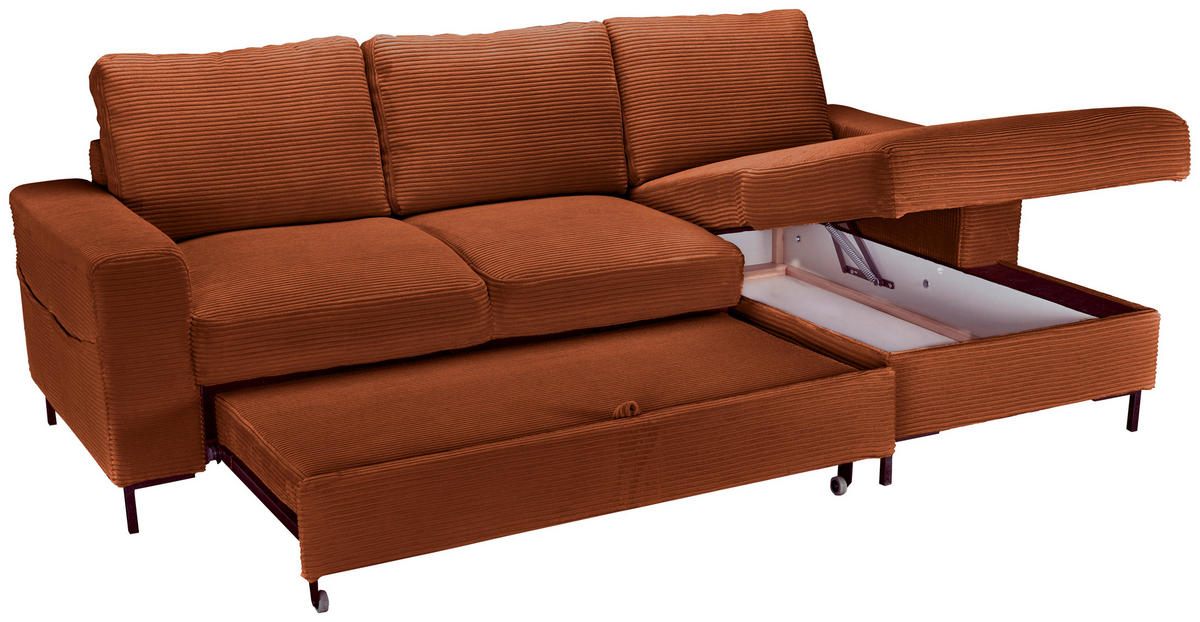ECKSOFA Rostfarben Cord  - Rostfarben/Schwarz, KONVENTIONELL, Textil/Metall (240/150cm) - Carryhome