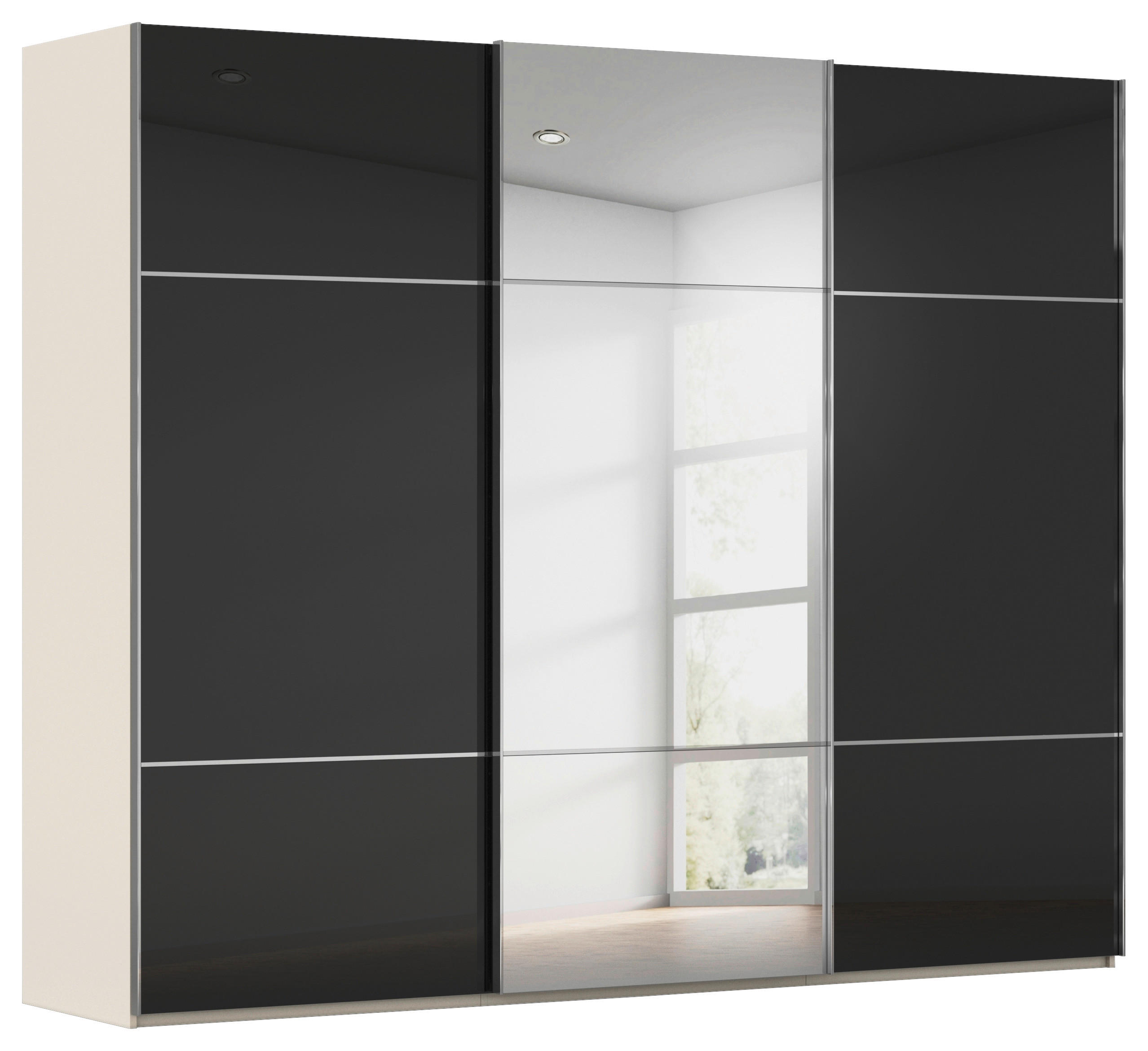 SCHWEBETÜRENSCHRANK 301/223/68 cm 3-türig Schwarz, Champagner  - Chromfarben/Champagner, KONVENTIONELL, Glas/Holzwerkstoff (301/223/68cm) - Novel