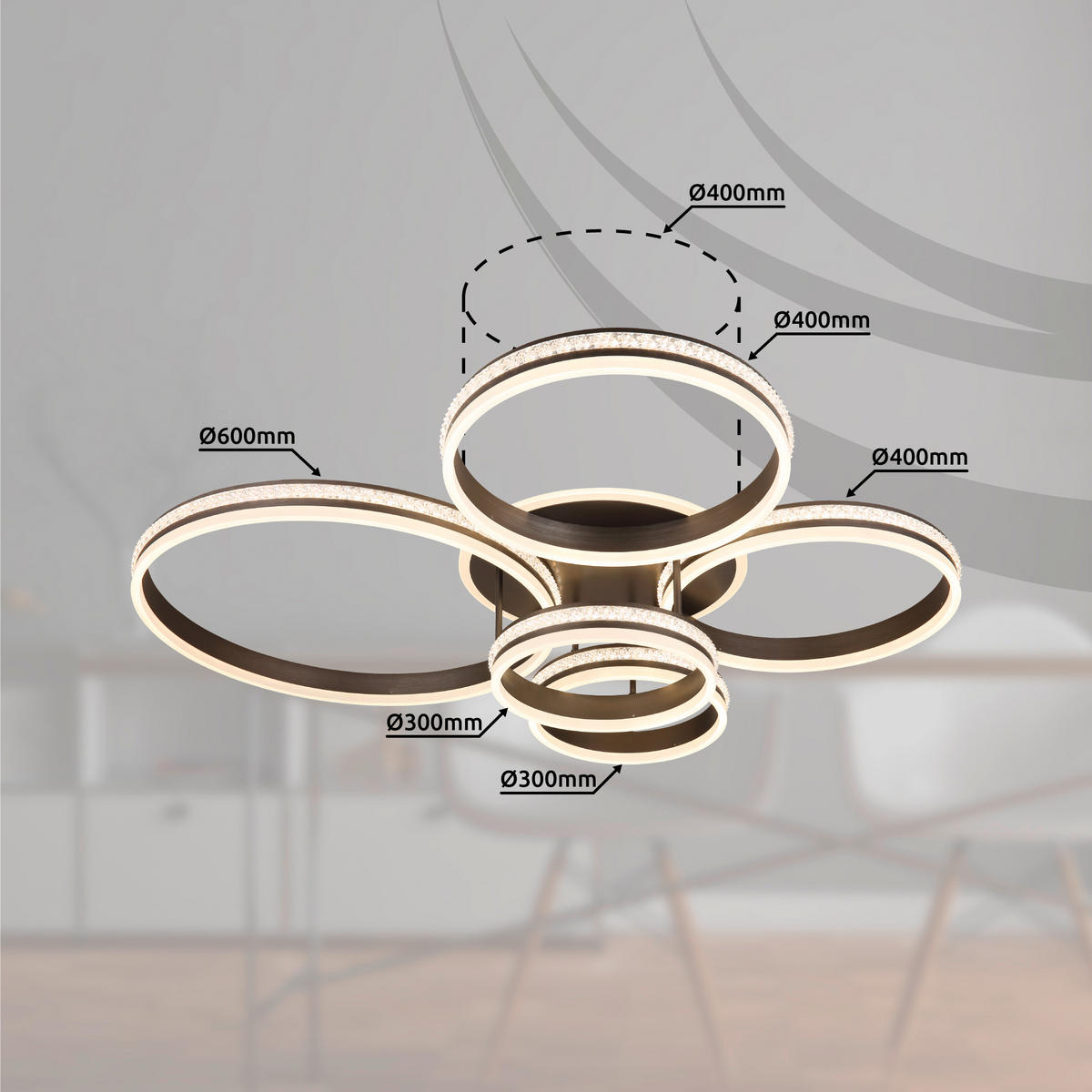 LED-DECKENLEUCHTE 120 W    114/91/21,5 cm  - Klar/Titanfarben, Design, Kunststoff/Metall (114/91/21,5cm) - Globo
