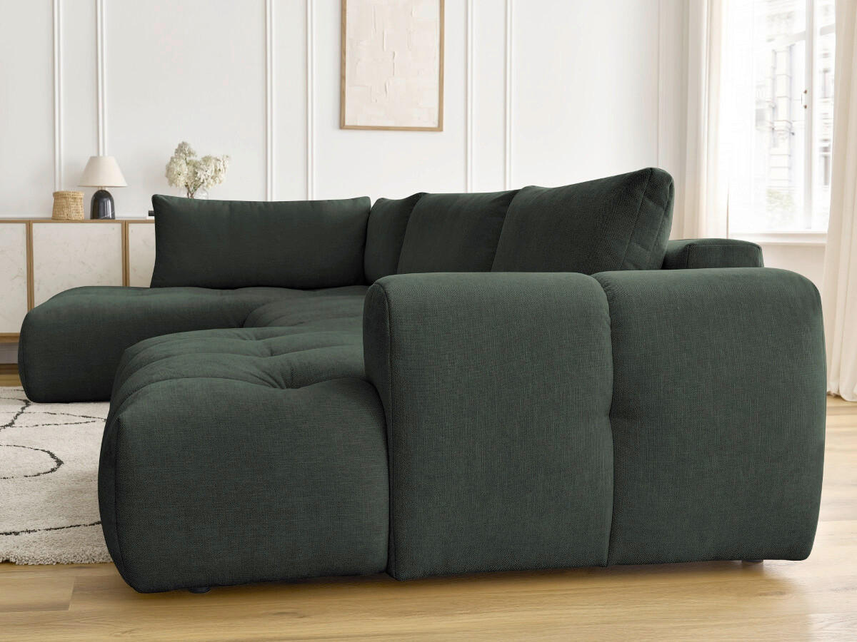 WOHNLANDSCHAFT  FUJI  Grün Leinenoptik  - Schwarz/Grün, MODERN, Kunststoff/Textil (204/377/160cm)
